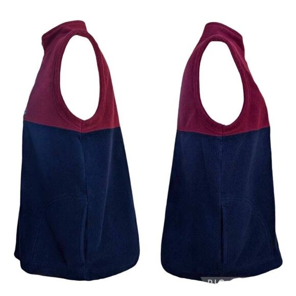 Vintage Fall Autumn Fleece Vest Navy Burgundy Colorblock Embroidered Size P/L - Picture 4 of 7